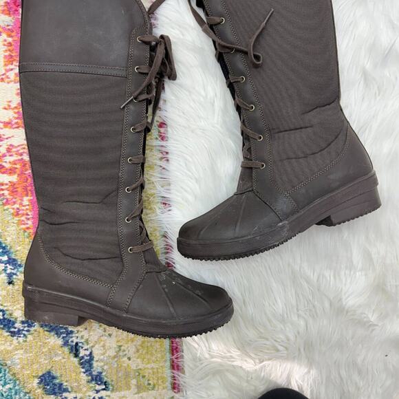 $175 Clarks Brown Lace Up Rubber Knee High Tall Carima Pluma Boot 6.5 - Picture 3 of 8